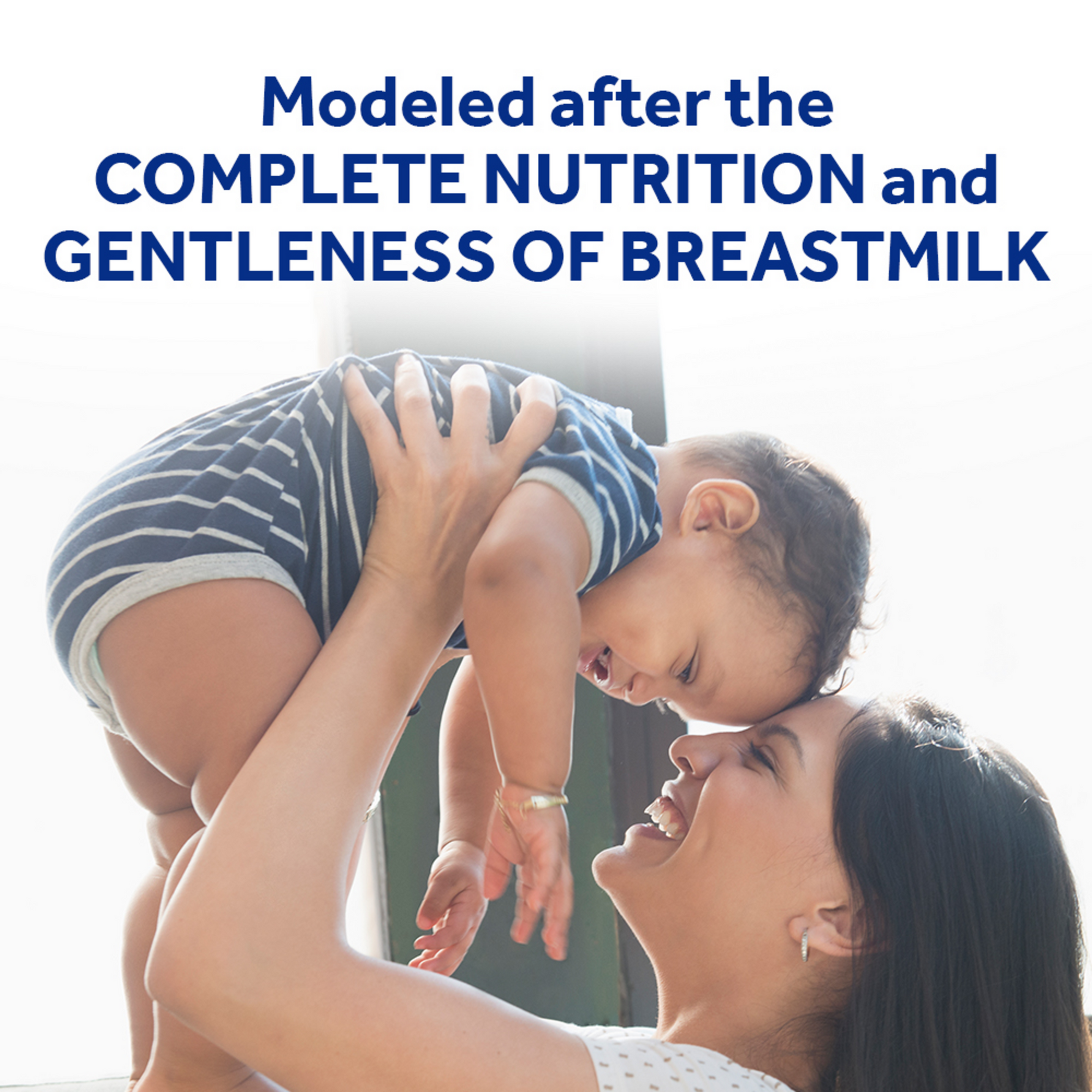 Mom holding a child. Modeled after the Complete Nutrition and Gentleness of breastmilk